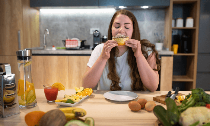 Woman eating bun o a cheat diet