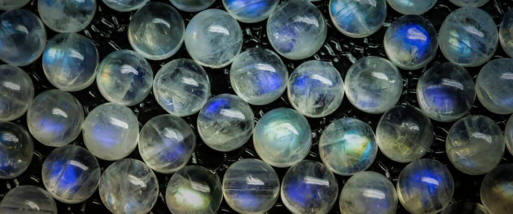 a photo of round Moonstone crystals