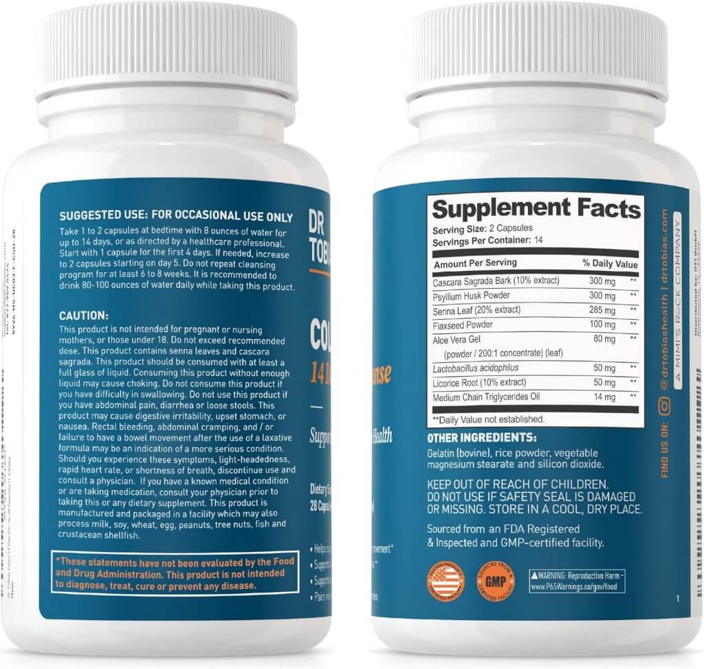 Dr. Tobias Colon 14 Day Cleanse supplement facts